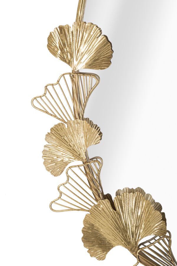 Espejo de Pared de Metal Dorado Ovalado con Patrón de Letras