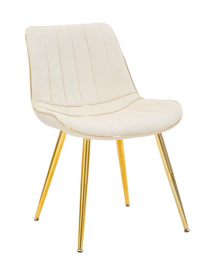 Silla Tapizada Crema con Patas de Metal Dorado