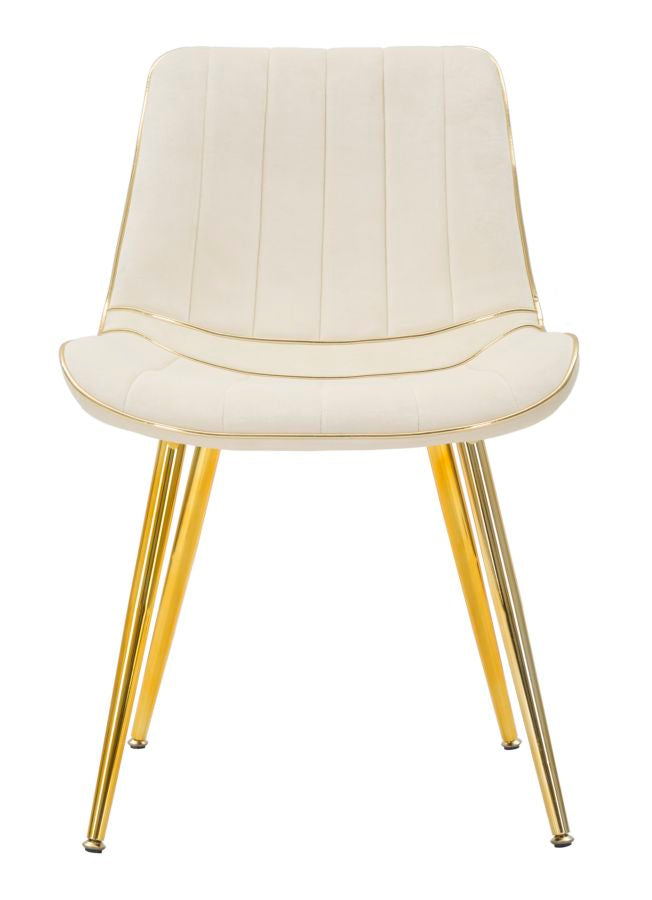 Silla Tapizada Crema con Patas de Metal Dorado