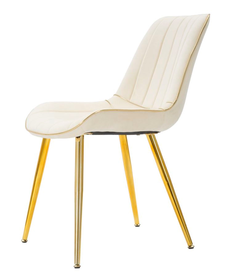 Silla Tapizada Crema con Patas de Metal Dorado