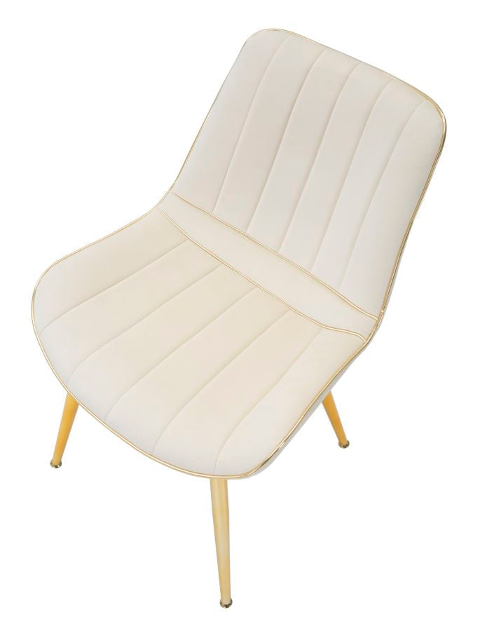 Silla Tapizada Crema con Patas de Metal Dorado