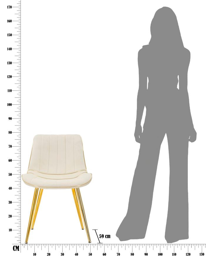 Silla Tapizada Crema con Patas de Metal Dorado