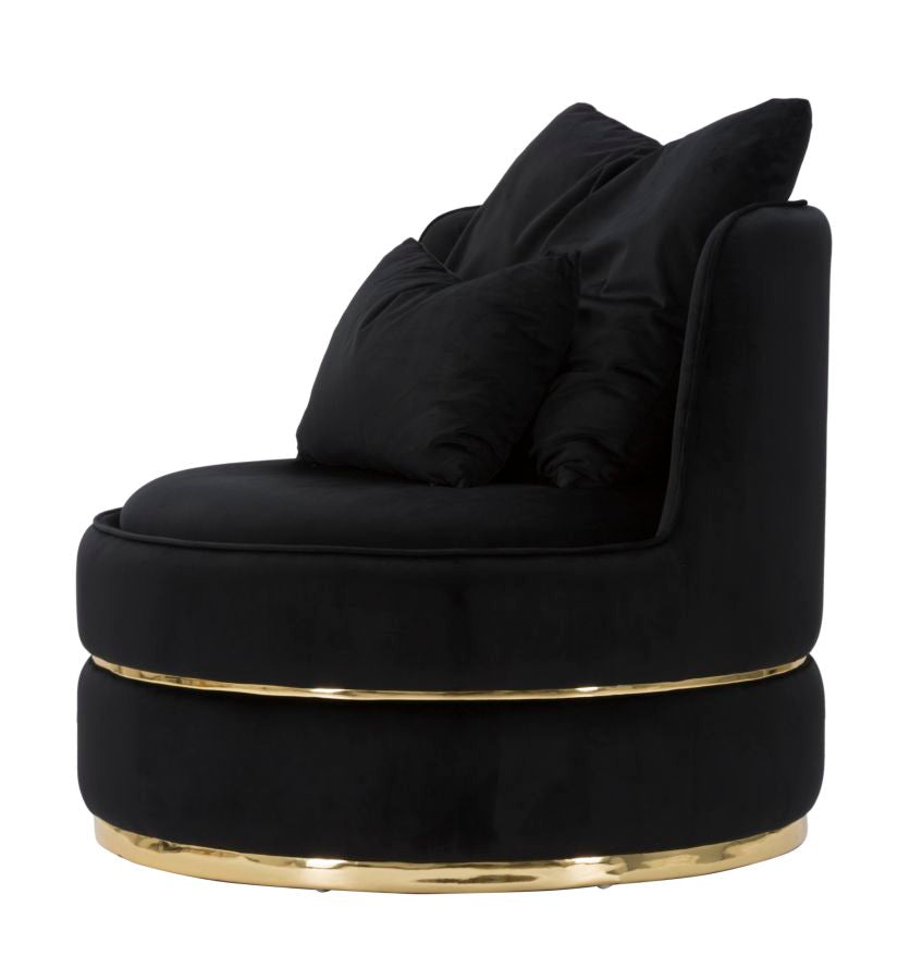 Sillón giratorio de terciopelo negro con base dorada – Paris Space sillón de acento