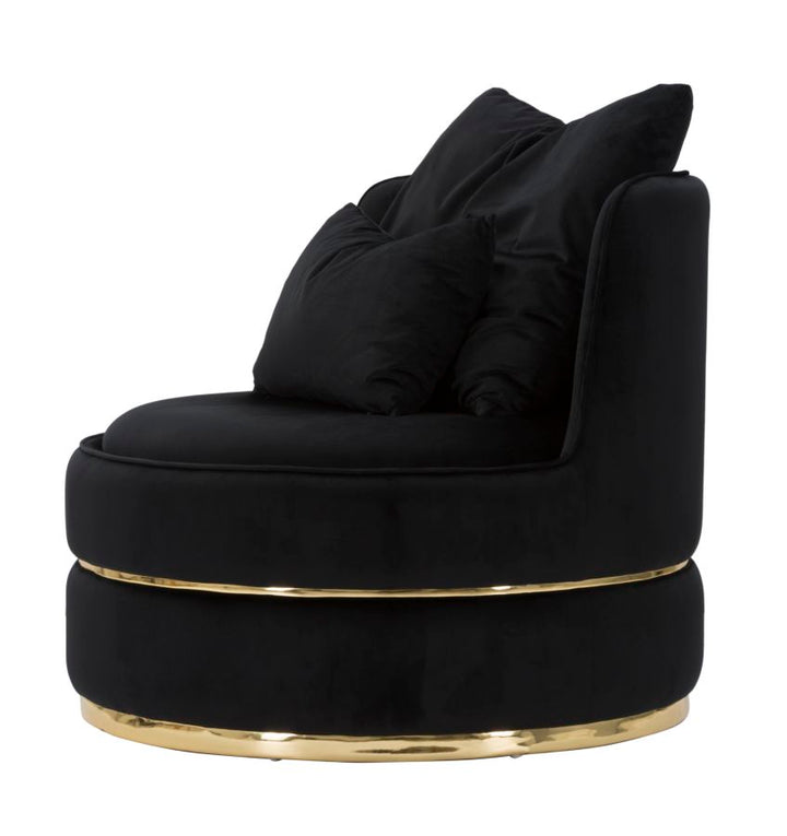 Sillón giratorio de terciopelo negro con base dorada – Paris Space sillón de acento