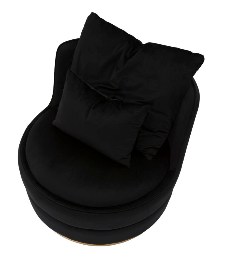 Sillón giratorio de terciopelo negro con base dorada – Paris Space sillón de acento