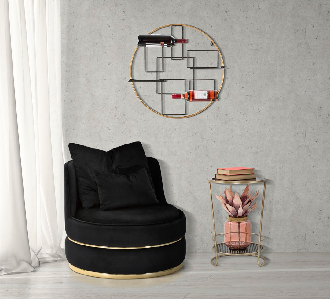 Sillón giratorio de terciopelo negro con base dorada – Paris Space sillón de acento