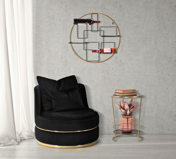 Sillón giratorio de terciopelo negro con base dorada – Paris Space sillón de acento
