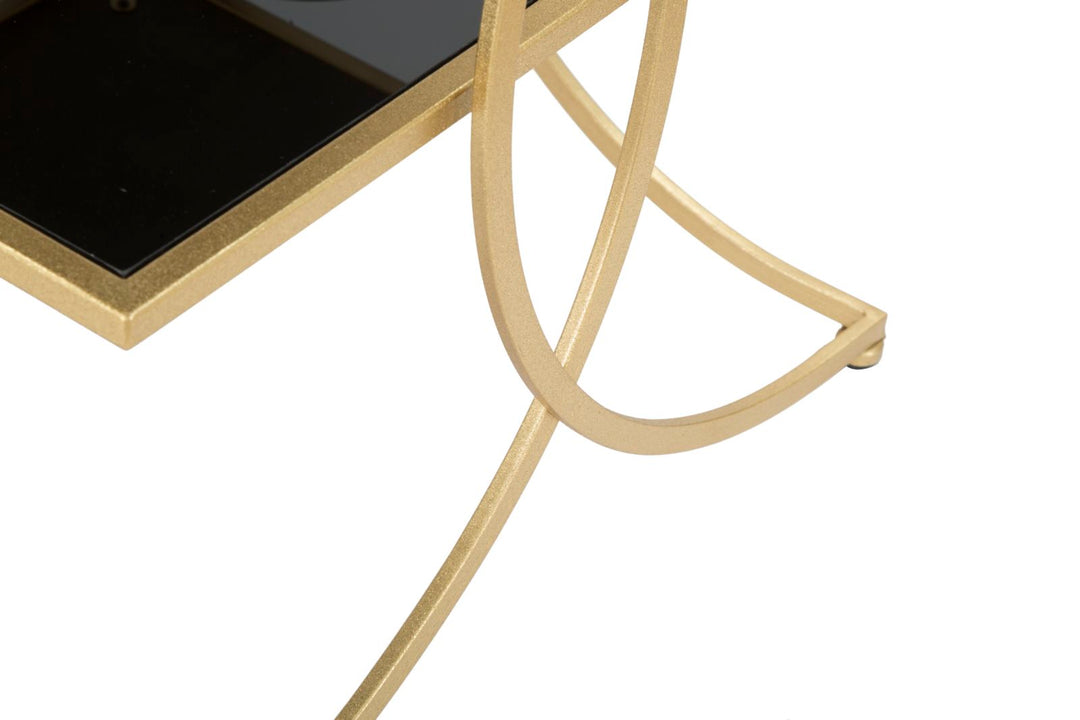 Mesa Cuadrada de Metal y Cristal Dorada y Negra