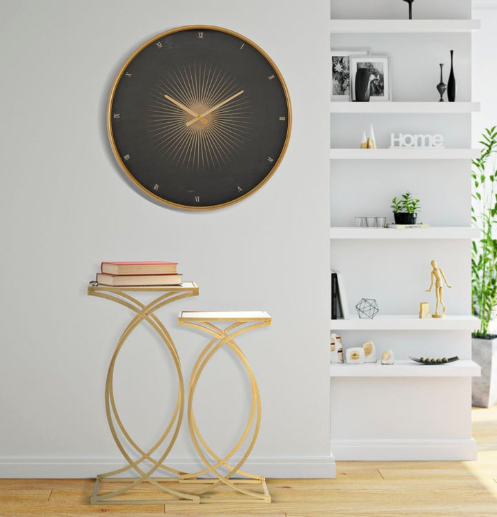 Mesa Cuadrada de Metal y Cristal Dorada con Doble Tablero