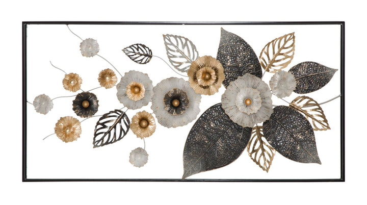 Decoración de pared con hojas y flores de metal
