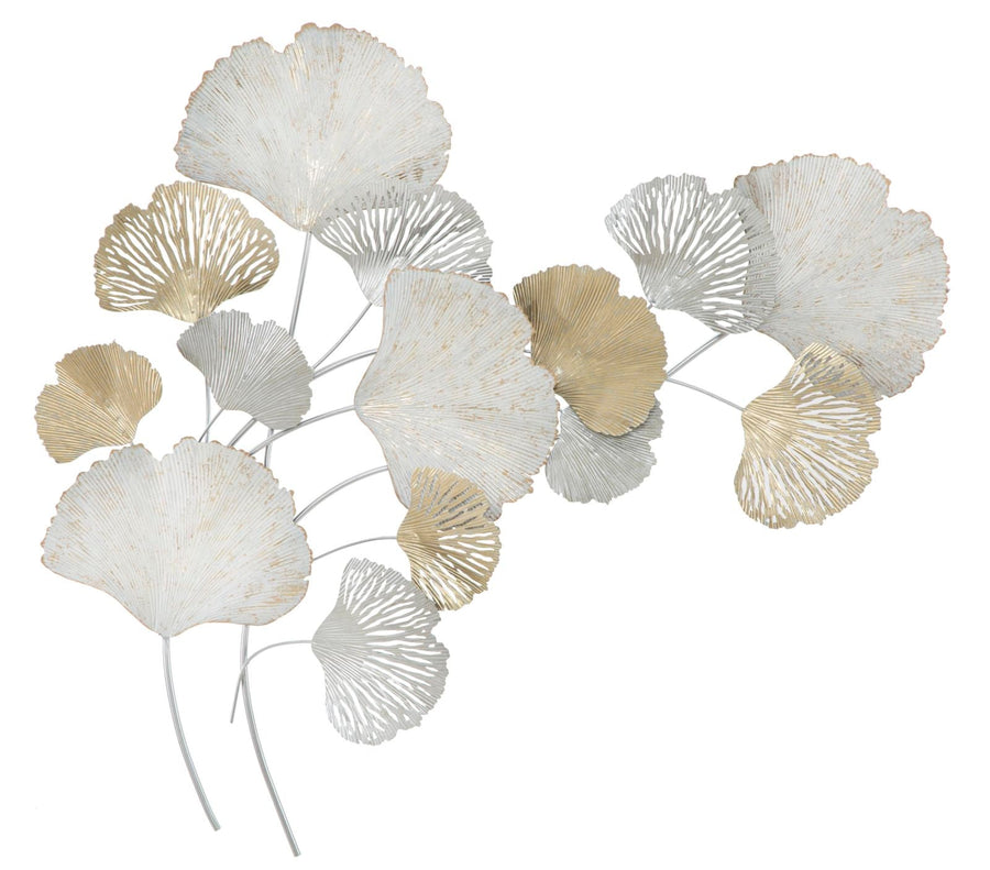 Decoración de pared de hojas doradas y blancas