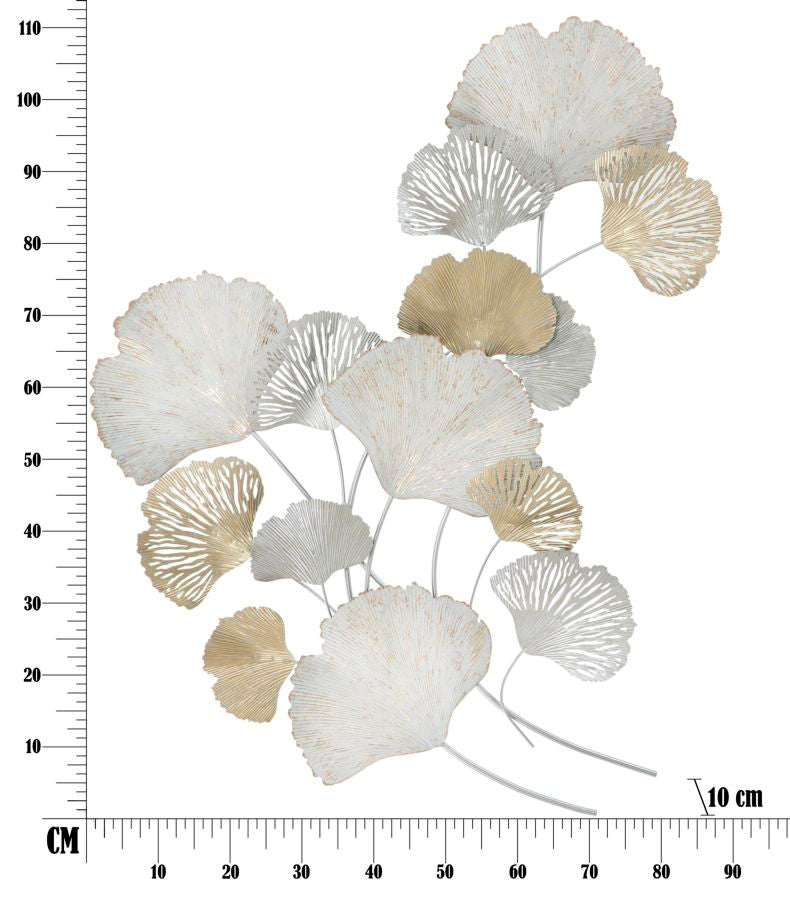 Decoración de pared de hojas doradas y blancas