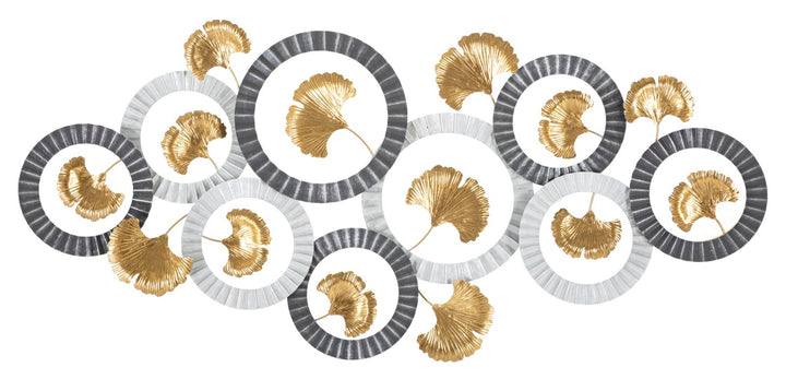 Decoración de Pared Flores Pequeñas Doradas en Marco Redondo Plateado