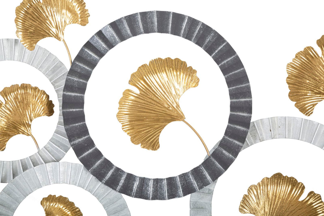 Decoración de Pared Flores Pequeñas Doradas en Marco Redondo Plateado