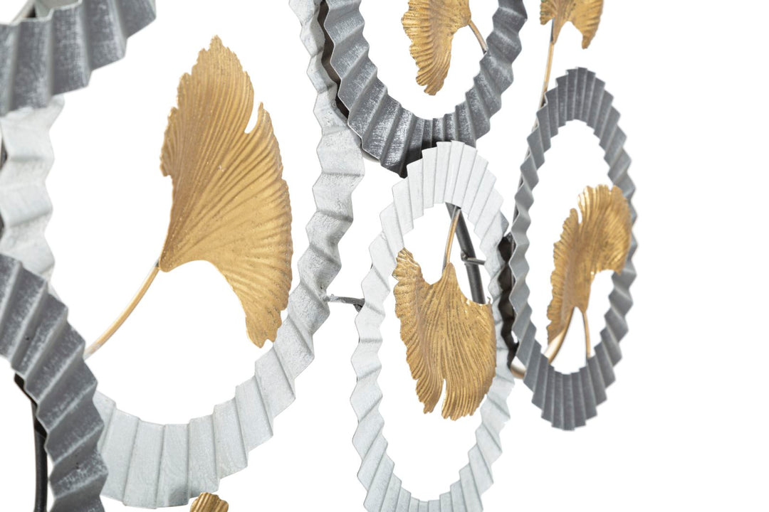 Decoración de Pared Flores Pequeñas Doradas en Marco Redondo Plateado