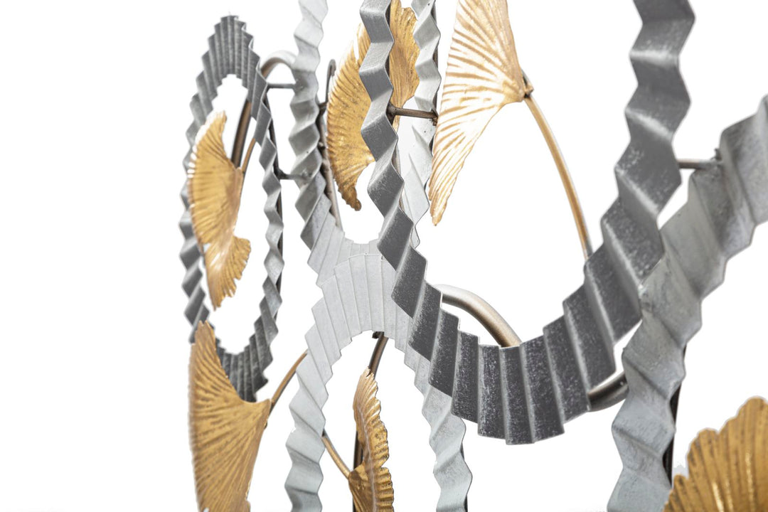 Decoración de Pared Flores Pequeñas Doradas en Marco Redondo Plateado