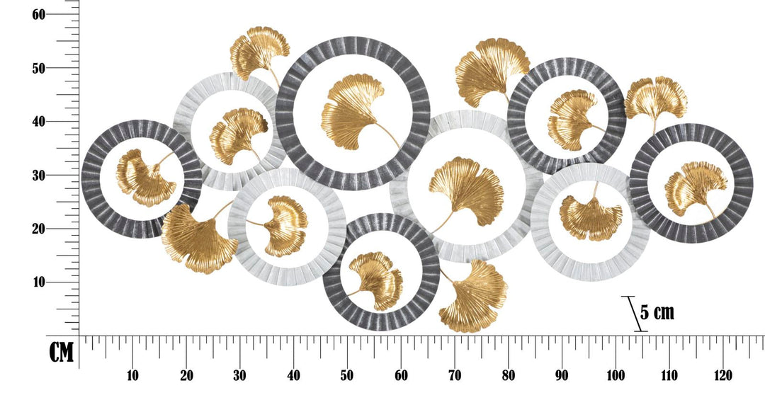 Decoración de Pared Flores Pequeñas Doradas en Marco Redondo Plateado