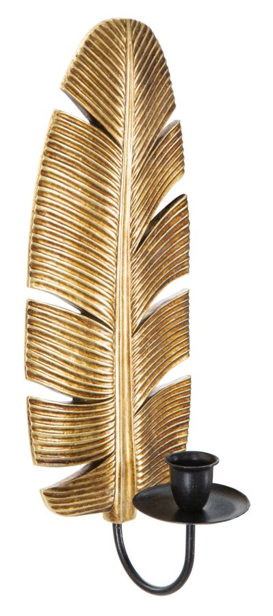 Portavelas Hoja de Palma de Metal Dorado
