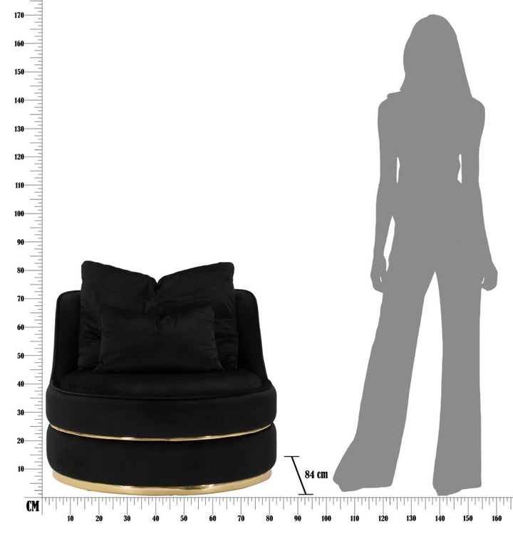 Sillón giratorio de terciopelo negro con base dorada – Paris Space sillón de acento