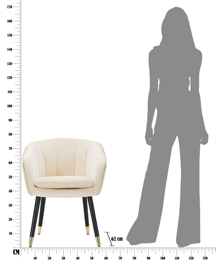 Sillón Tapizado Crema con Patas de Madera Negras y Detalles Dorados