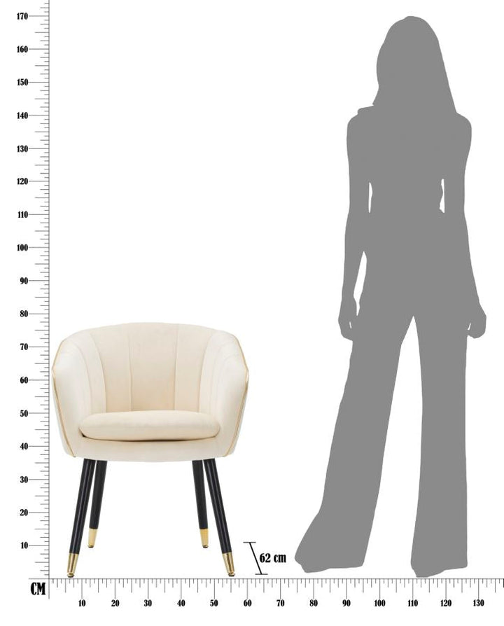 Sillón Tapizado Crema con Patas de Madera Negras y Detalles Dorados