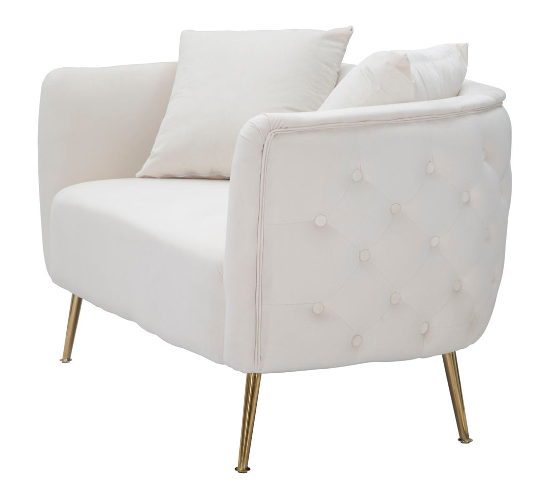 Sofá de terciopelo crema – Bucarest tapizado con brazos