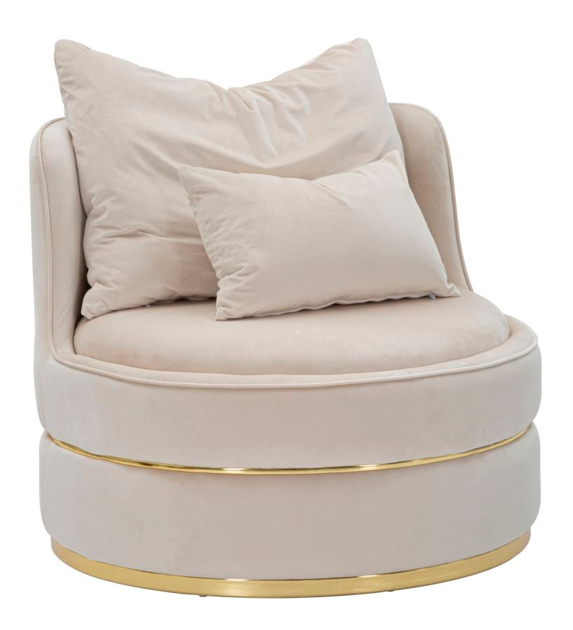 Sillón giratorio de terciopelo crema con base dorada – Paris Space sillón de acento