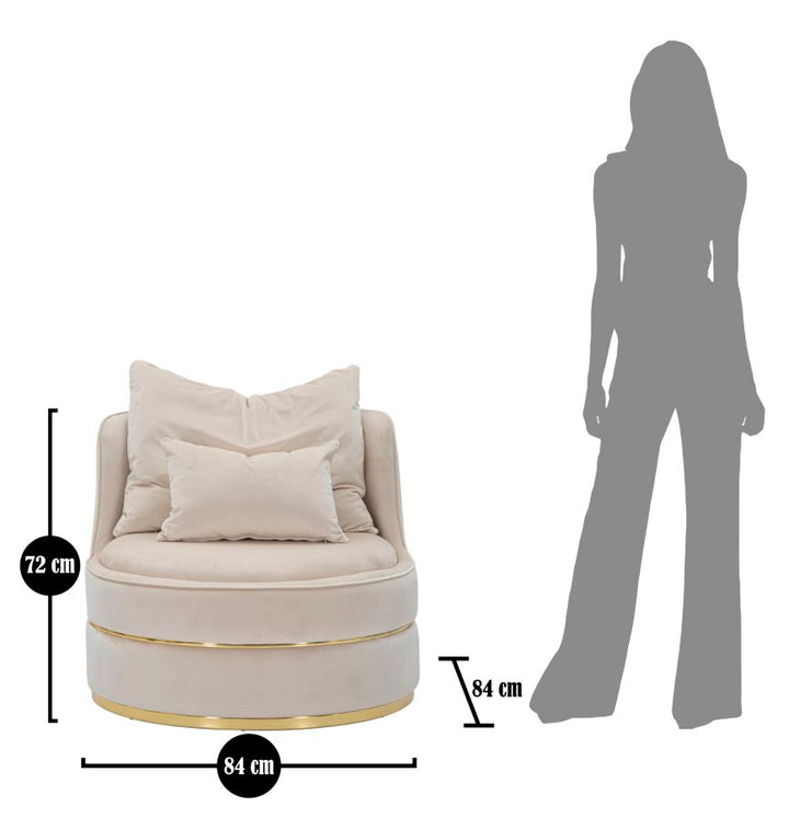Sillón giratorio de terciopelo crema con base dorada – Paris Space sillón de acento