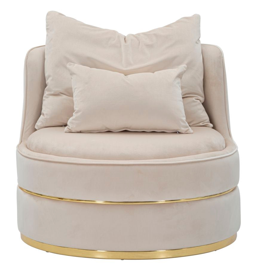 Sillón giratorio de terciopelo crema con base dorada – Paris Space sillón de acento