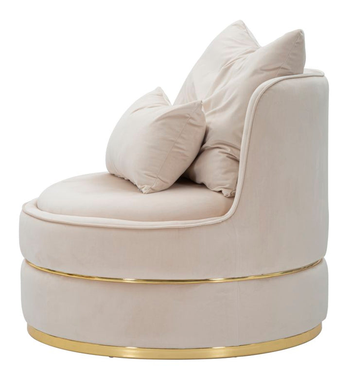 Sillón giratorio de terciopelo crema con base dorada – Paris Space sillón de acento