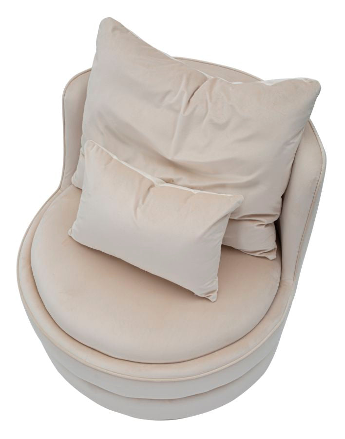Sillón giratorio de terciopelo crema con base dorada – Paris Space sillón de acento