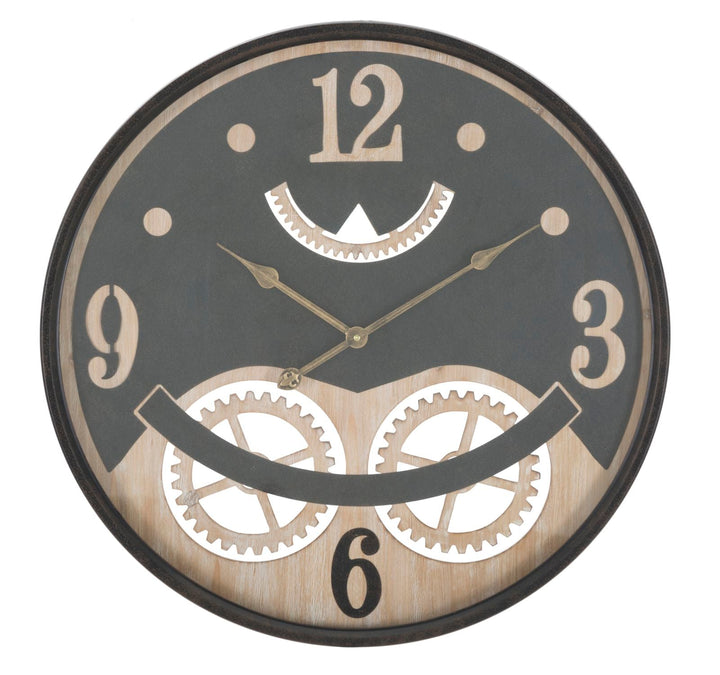Reloj de Pared con Diseño de Búho en Madera y Metal Negro