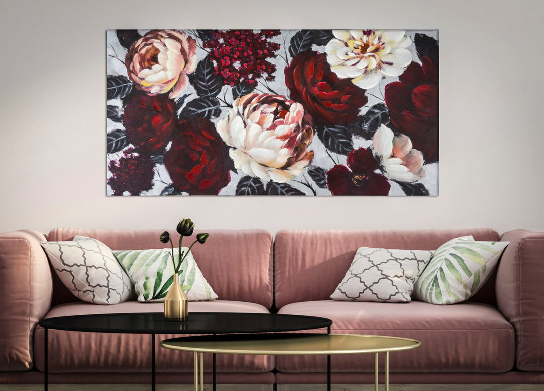 Pintura de rosas blancas y rojas