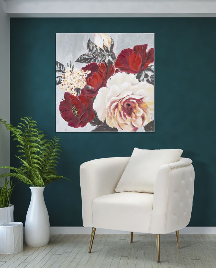 Pintura de rosas blancas y rojas