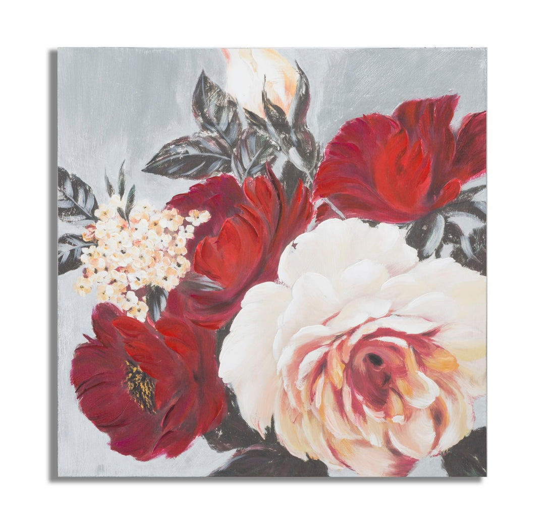 Pintura de rosas blancas y rojas
