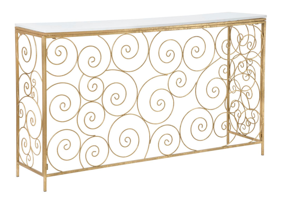 Mesa Consola Espiral de Metal Dorado con Tapa de Mármol