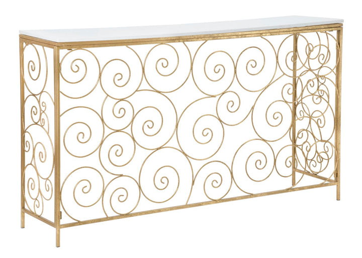 Mesa Consola Espiral de Metal Dorado con Tapa de Mármol