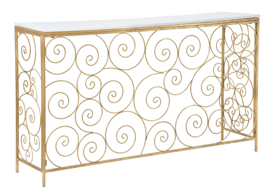 Mesa Consola Espiral de Metal Dorado con Tapa de Mármol