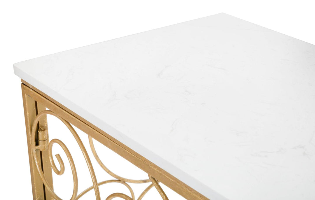 Mesa Consola Espiral de Metal Dorado con Tapa de Mármol