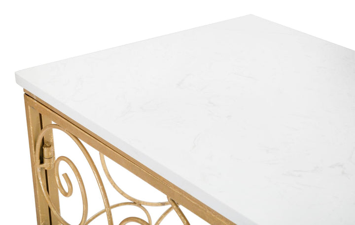 Mesa Consola Espiral de Metal Dorado con Tapa de Mármol