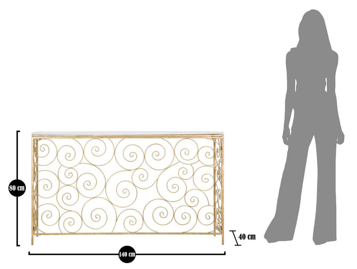Mesa Consola Espiral de Metal Dorado con Tapa de Mármol