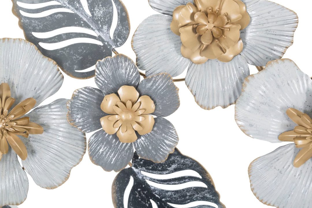 Decoración de Pared Flor de Metal Plateada y Blanca y Dorada (Escultura Moderna)