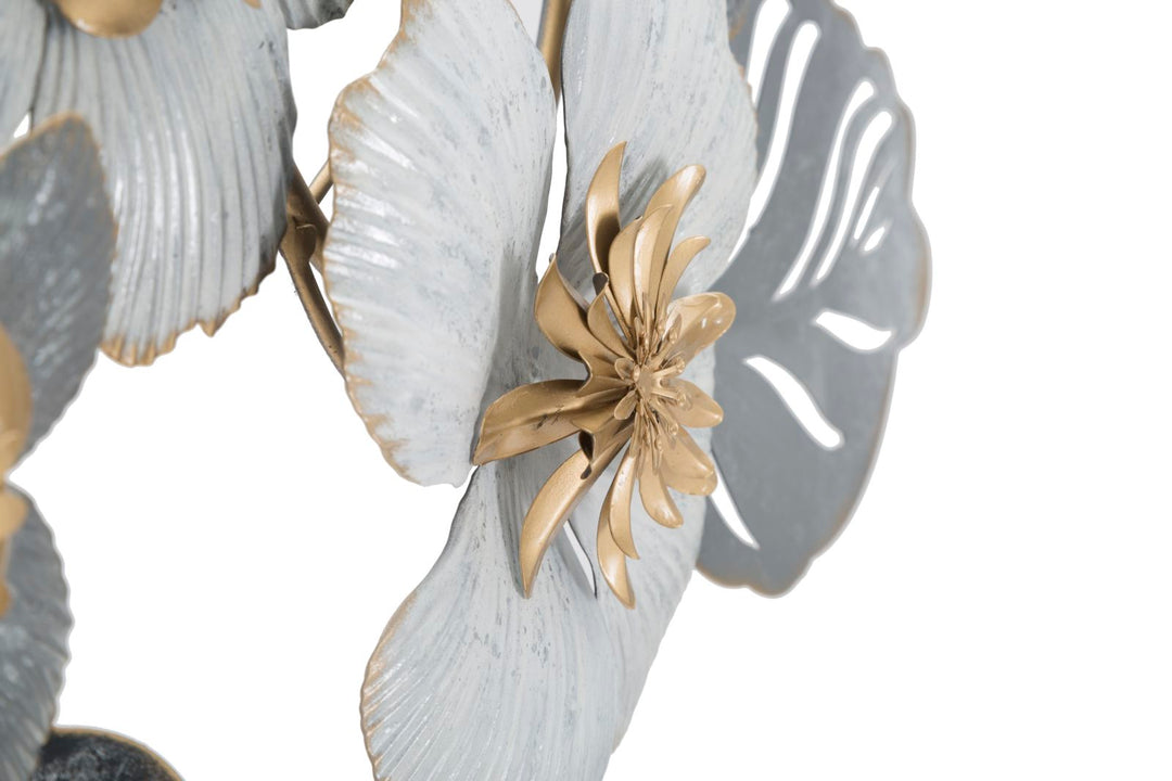 Decoración de Pared Flor de Metal Plateada y Blanca y Dorada (Escultura Moderna)