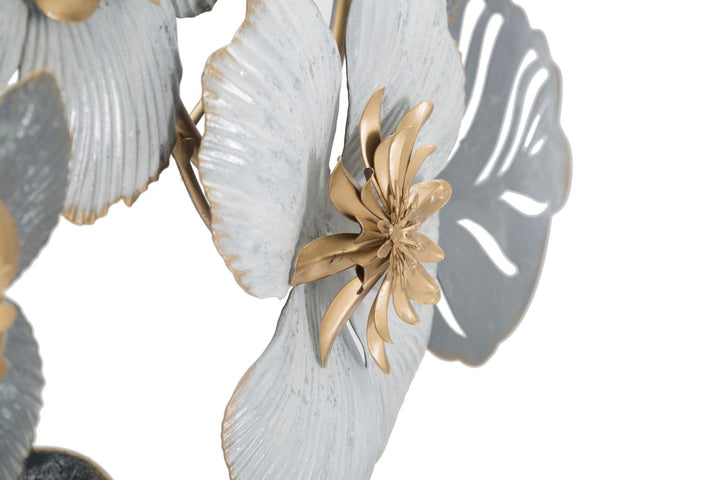 Decoración de Pared Flor de Metal Plateada y Blanca y Dorada (Escultura Moderna)