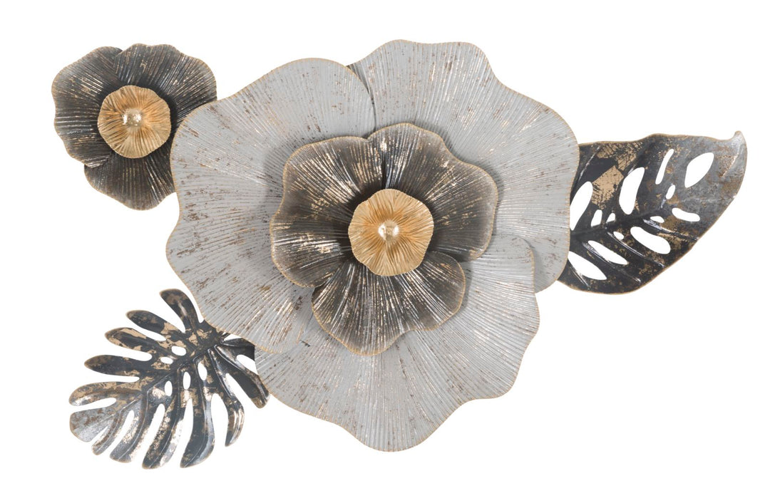 Decoración de pared de flores y hojas de metal