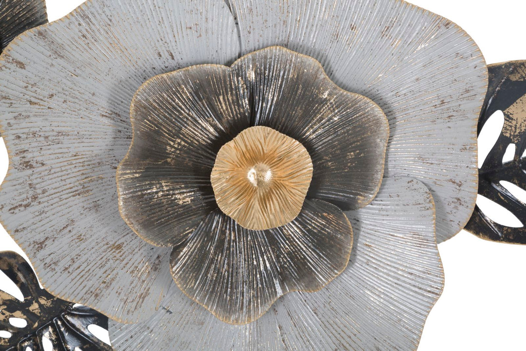 Decoración de pared de flores y hojas de metal