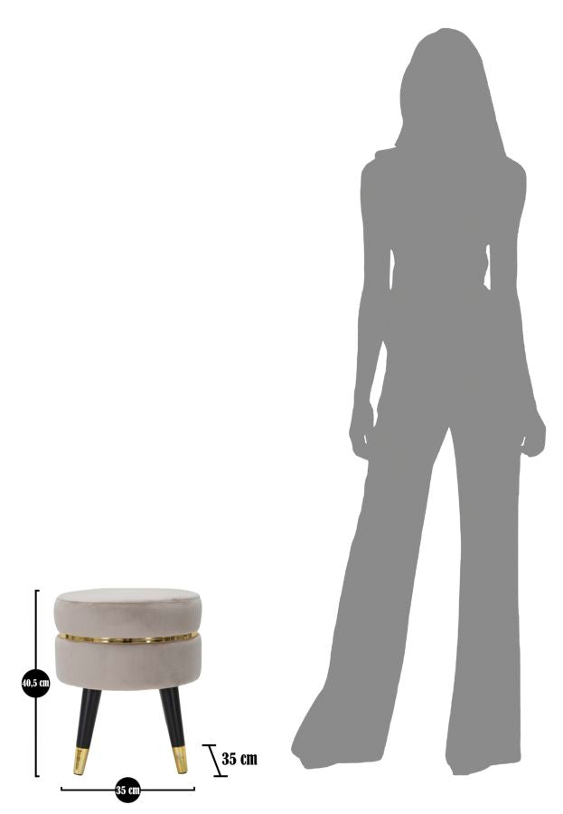 Taburete redondo de terciopelo gris con patas doradas – Paris asiento de acento