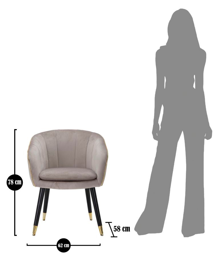 Sillón Tapizado Gris con Patas de Madera Negras y Detalles Dorados