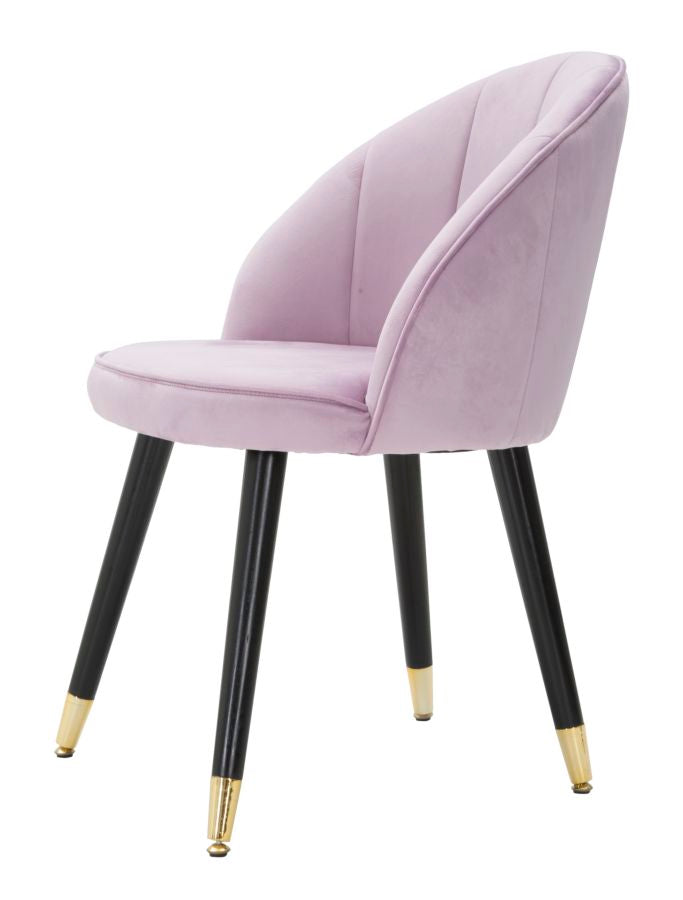Silla de Terciopelo Rosa con Patas de Madera Negra y Detalles en Oro