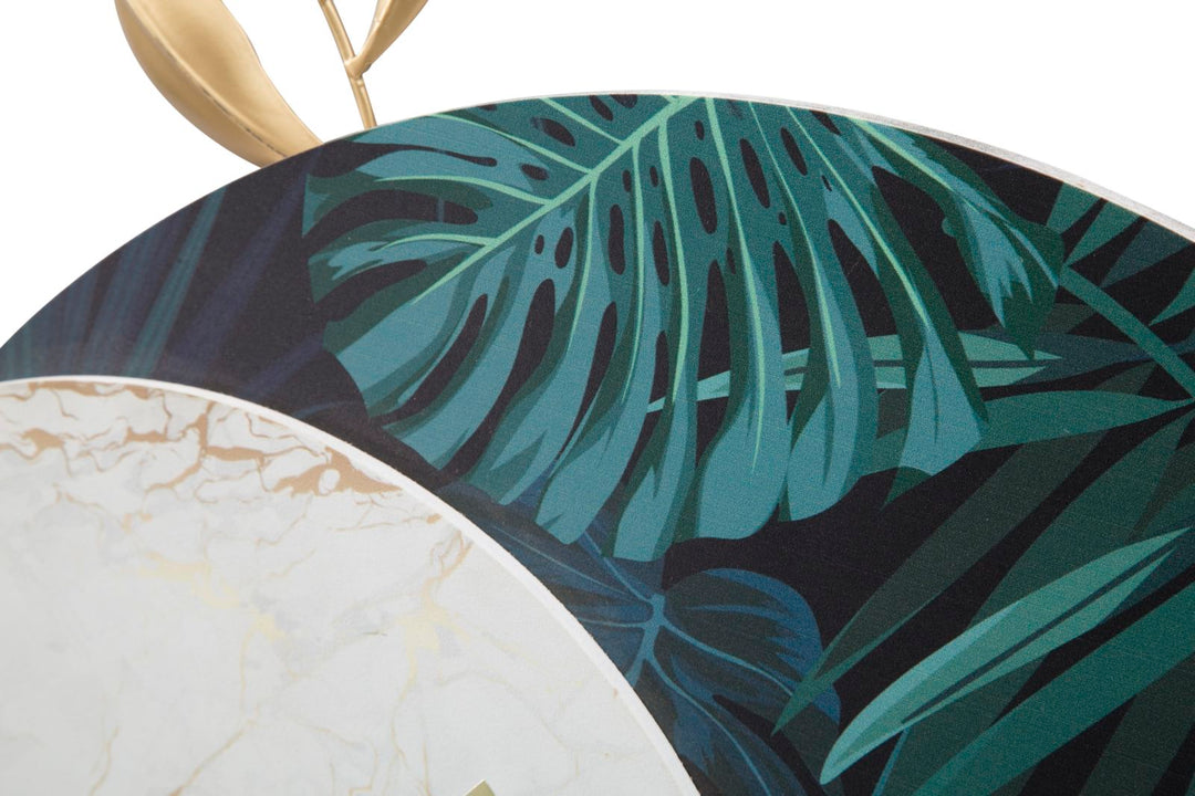 Elegante Reloj de Pared Geométrico con Diseño de Mármol y Hojas